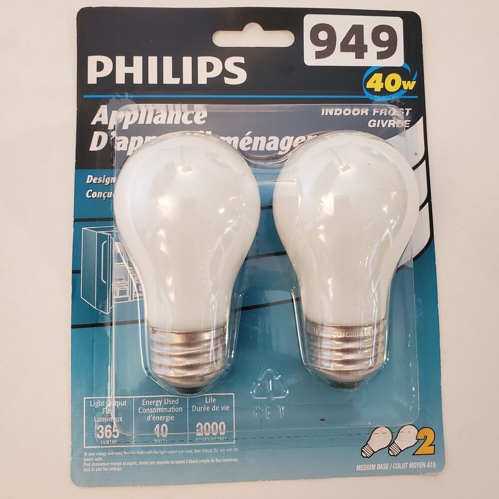 Philips 40W 365 Lumens A15 Appliance Light Bulb Medium Base Indoor Frost 2 Pack